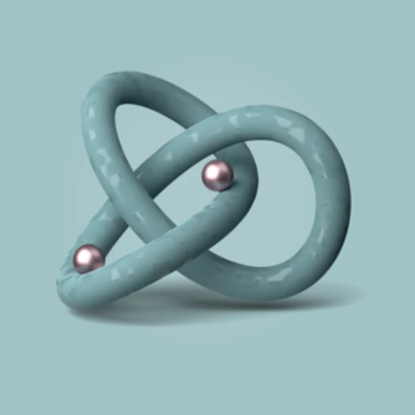 Ilustración 3D de un nudo entrelazado con esferas rosas