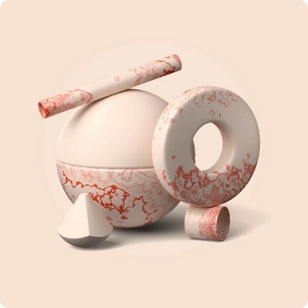 Ilustración 3D de figuras geométricas en tono crema y coral