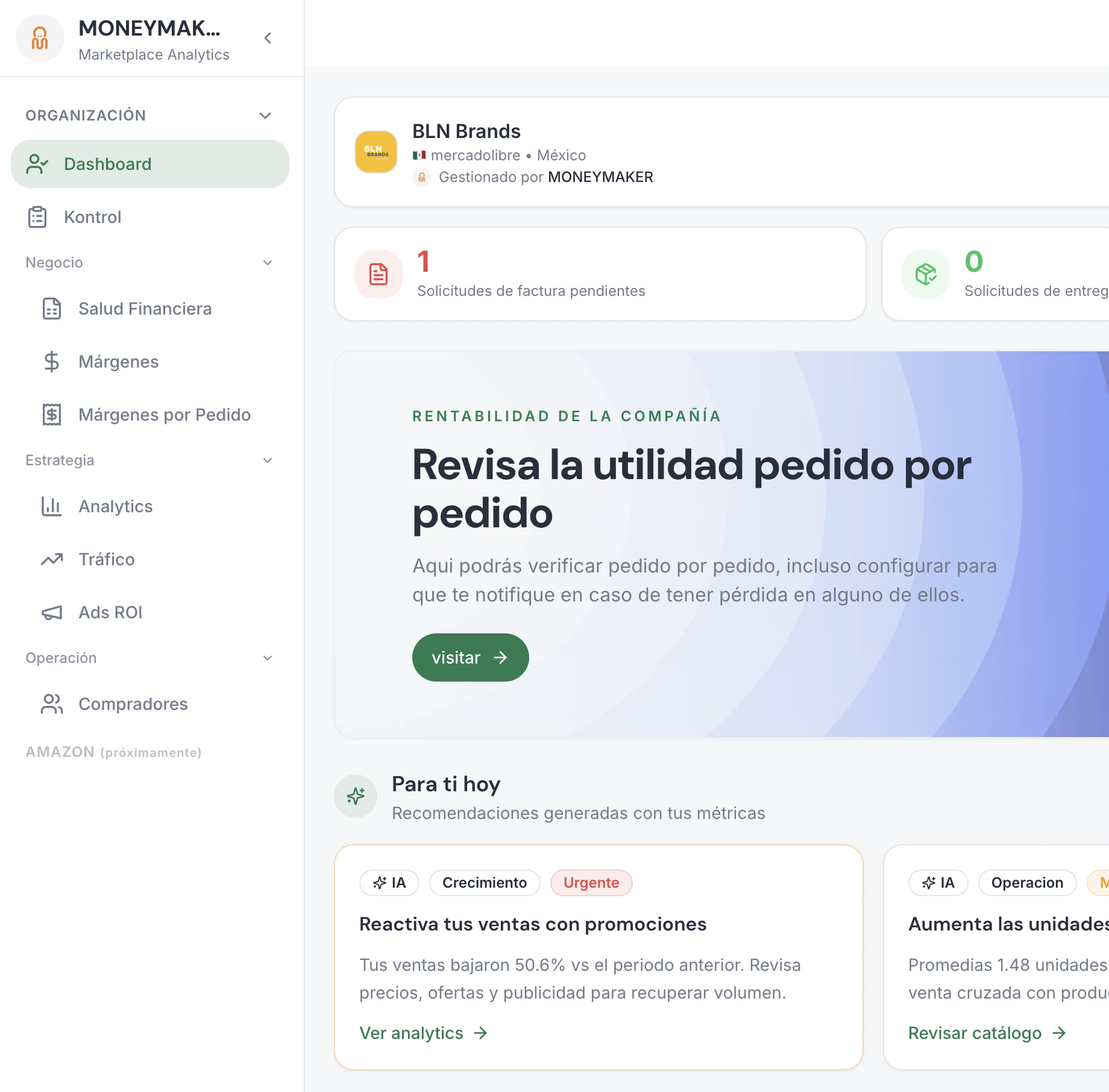 Captura del portal de cliente MONEYMAKER