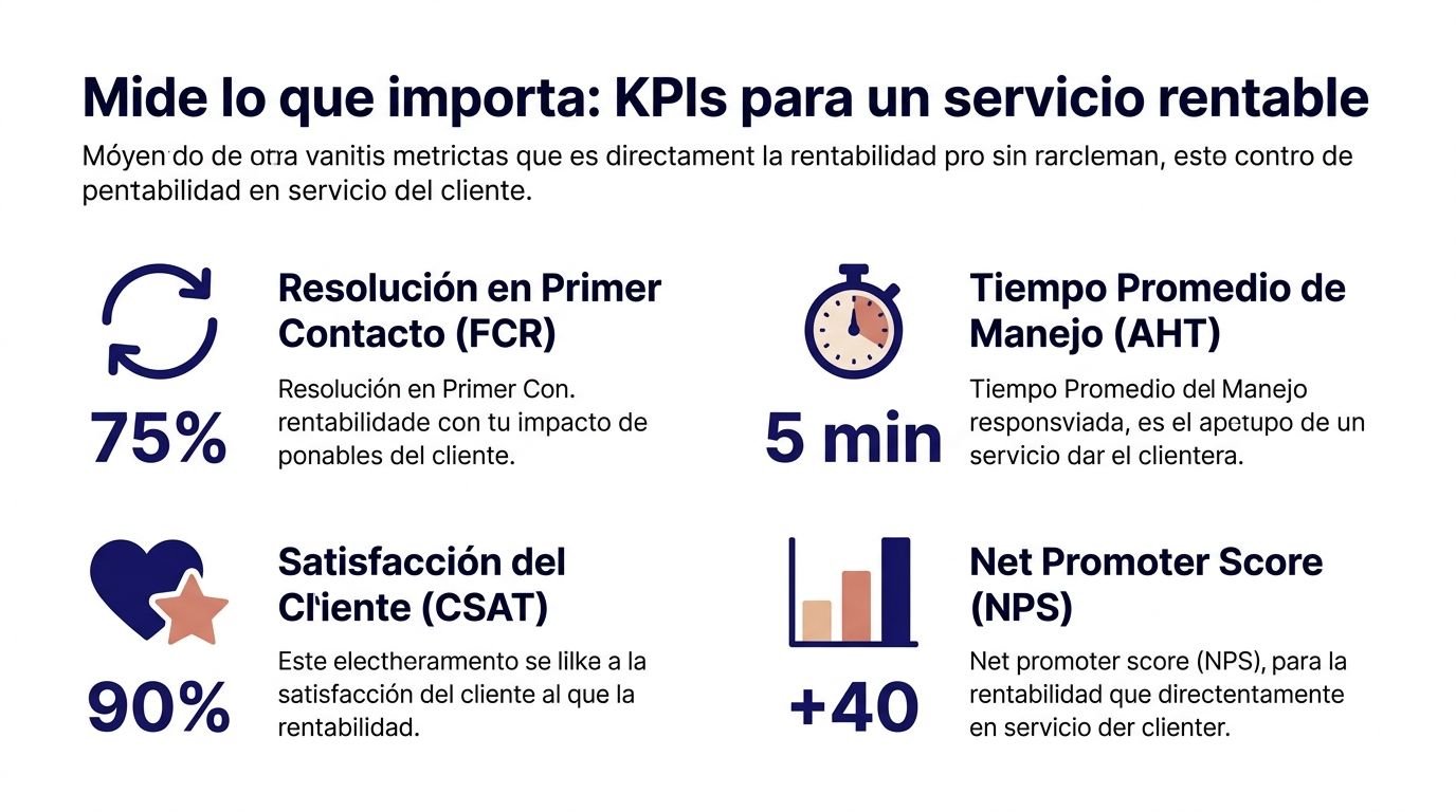 Infografía sobre KPIs de servicio al cliente esenciales para mejorar la rentabilidad de una empresa.