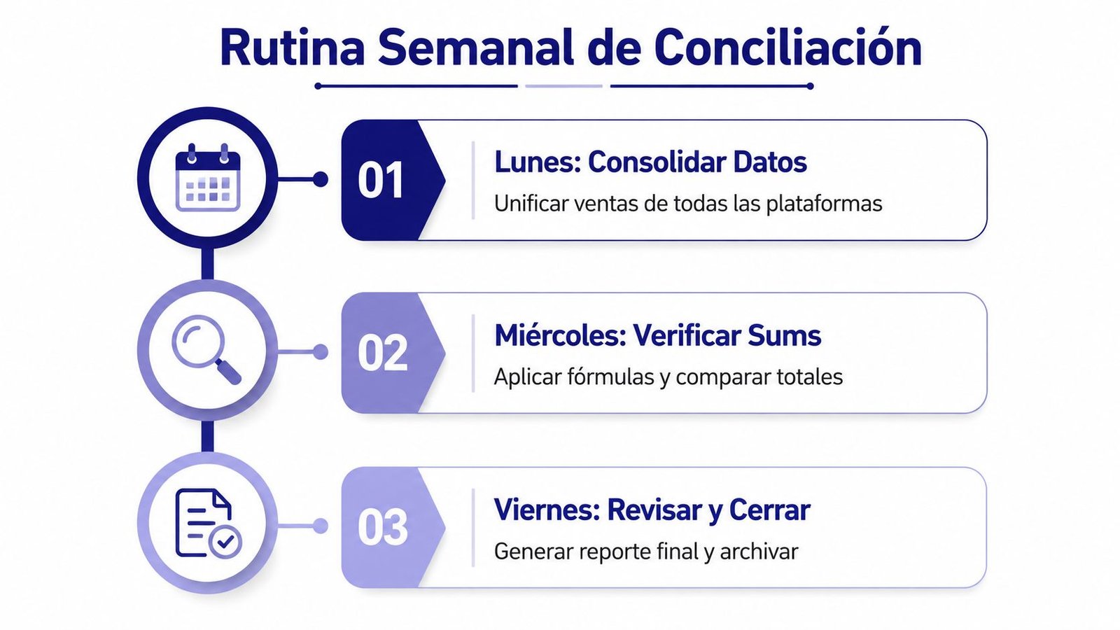 Infografía sobre una rutina semanal de conciliación con tres pasos clave realizados de lunes a viernes.