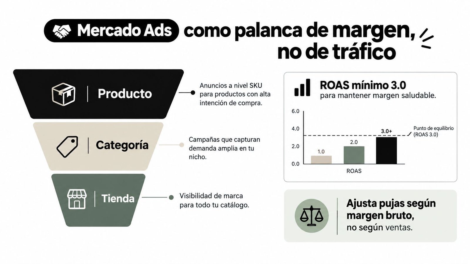 Infografía sobre cómo usar Mercado Ads como palanca de margen para optimizar rentabilidad en ventas.