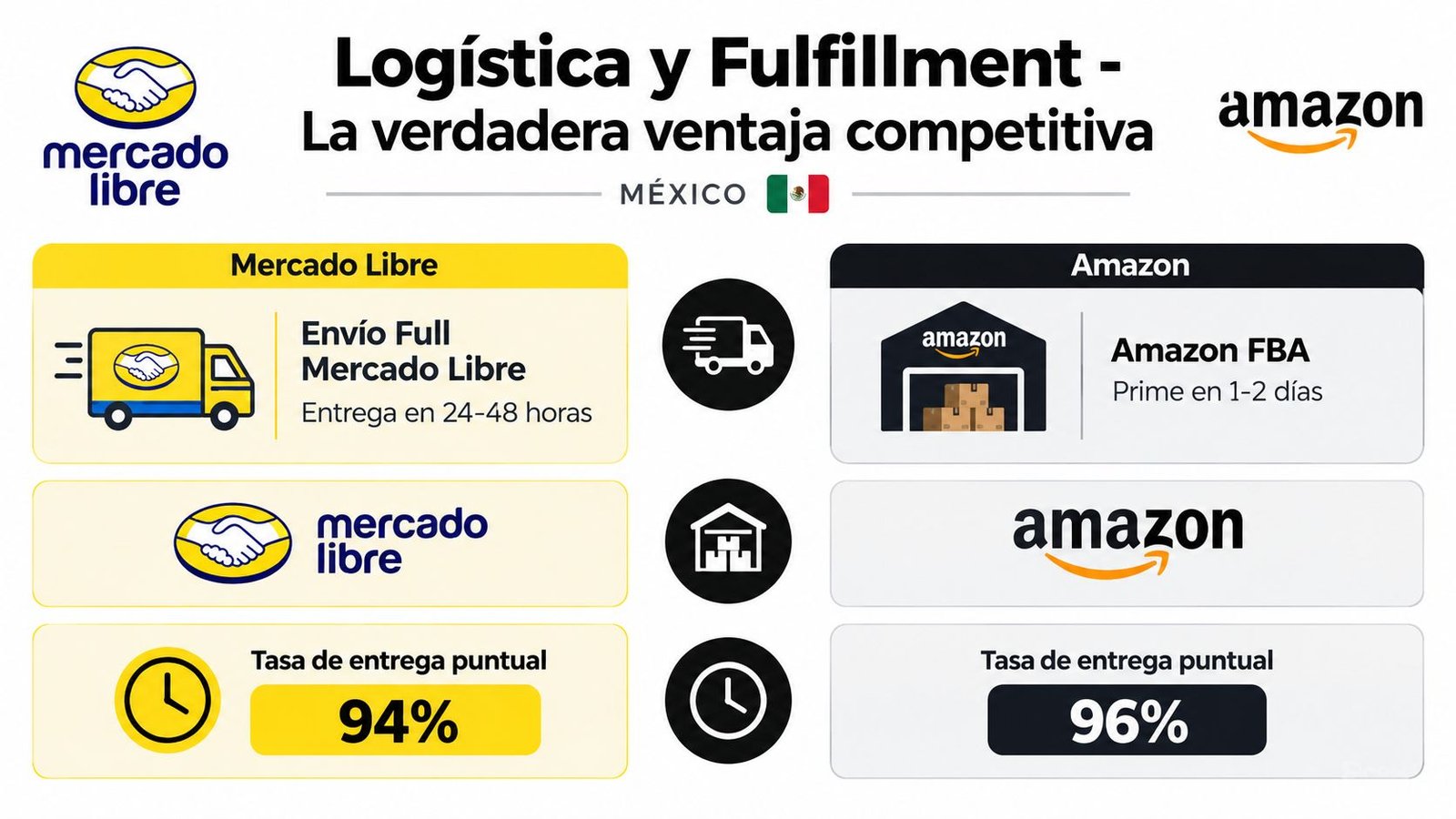 Comparativa de logística y tiempos de entrega entre los servicios de Mercado Libre y Amazon en México.